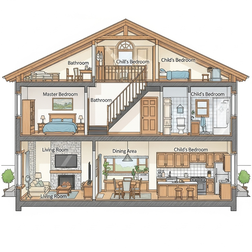 An image showing different rooms in a house